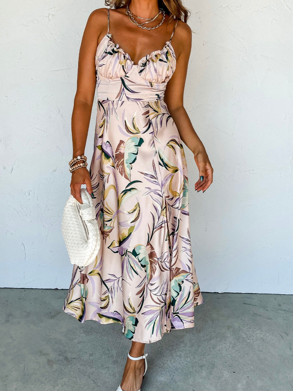 Slit Frill Printed Midi Cami Dress - In Style Chics Boutique LLC