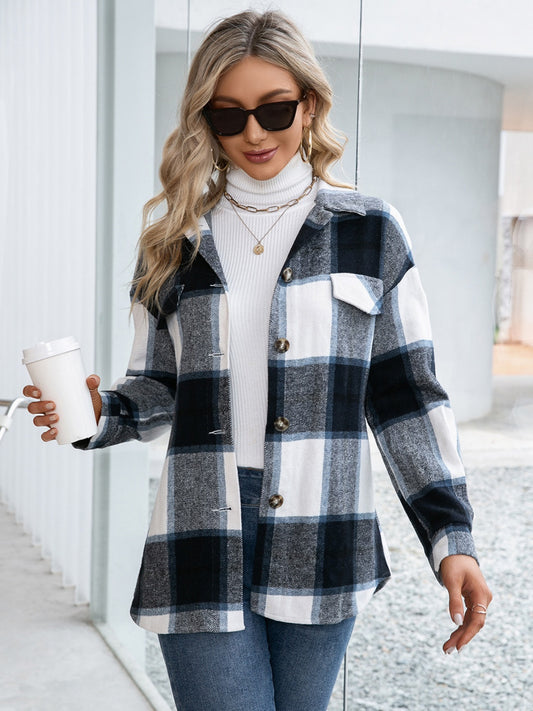 Plaid Button Up Long Sleeve Shacket - In Style Chics Boutique LLC