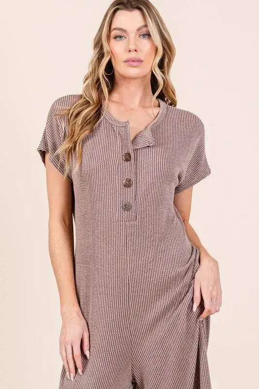 Rib Knit Jumpsuit with Button Detail