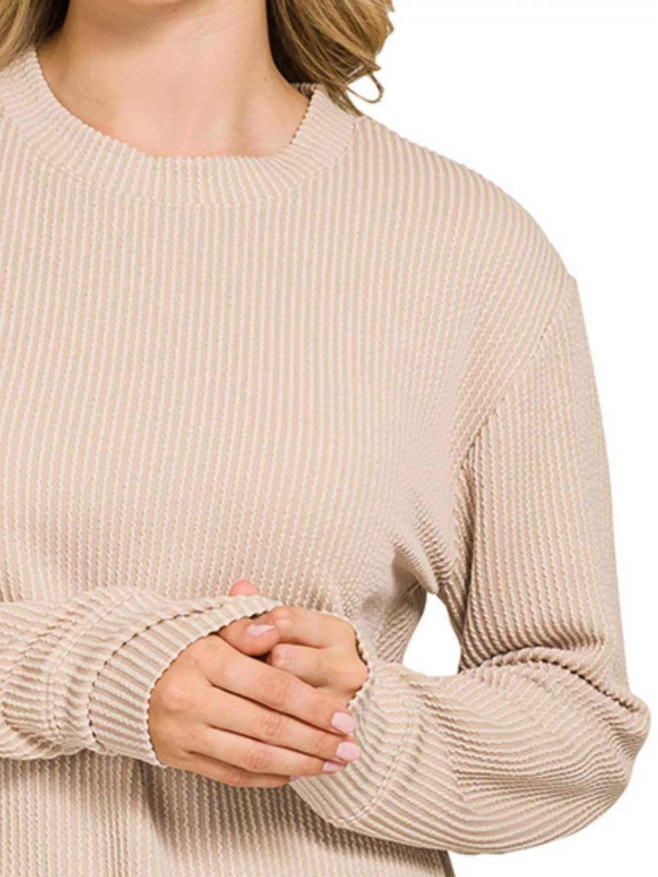 Long Sleeve Top, Raised Rib Round Neck  at In Style Chics Boutique Fall Everyday Essential 