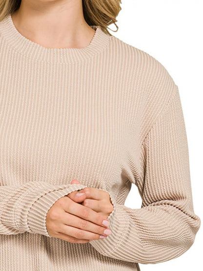 Long Sleeve Top, Raised Rib Round Neck  at In Style Chics Boutique Fall Everyday Essential 
