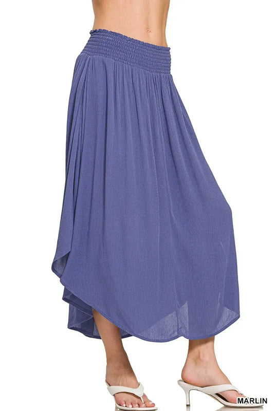 Woven Crinkle Smocked Waist Maxi Skirt W Pockets - In Style Chics Boutique Women's Juniors Apparel Online 