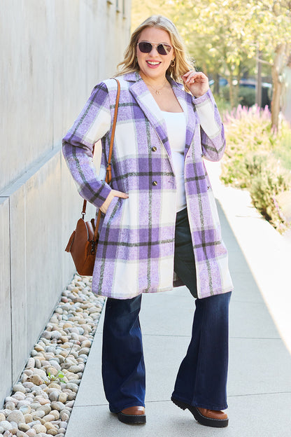 Double Take Full Size Plaid Button Up Lapel Collar Coat - In Style Chics Boutique LLC