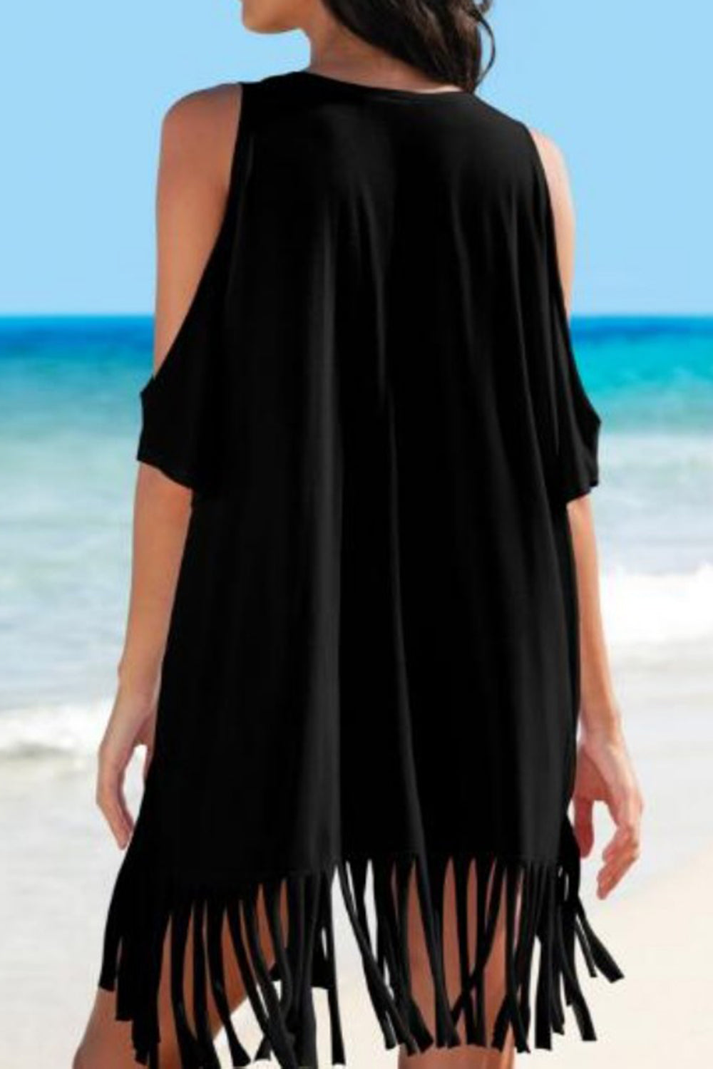 Fringe V-Neck Cold Shoulder Cover Up - Also in Black! - In Style Chics Boutique LLC