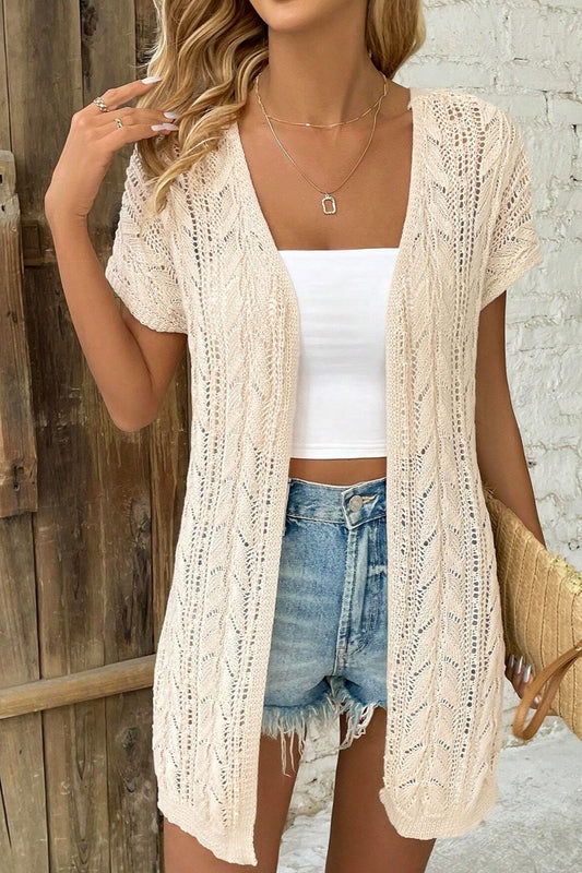 Openwork Open Front Short Sleeve Cardigan - In Style Chics Boutique LLC