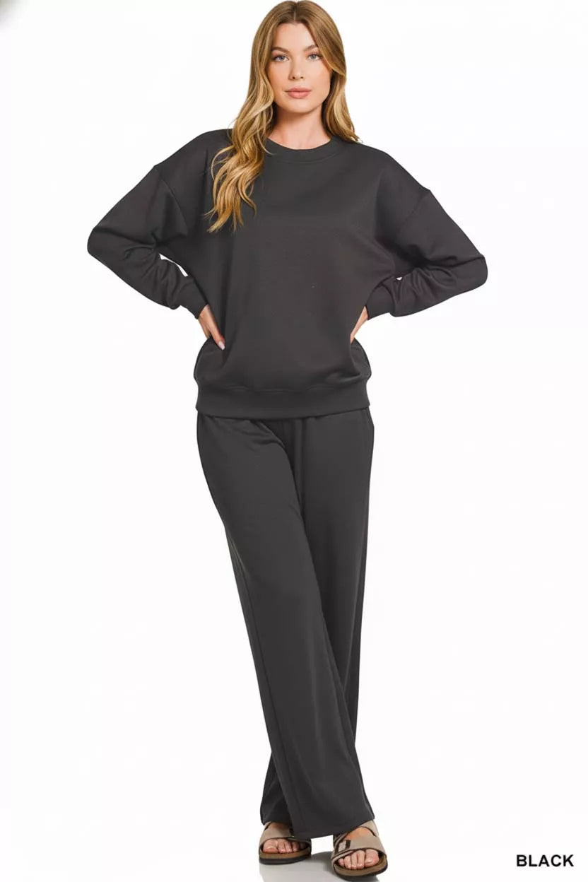Scuba Crewneck Black Pullover and Pants Set 🖤 at In Style Chics Boutique 