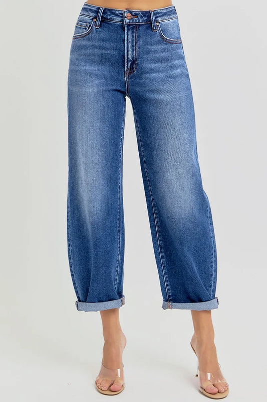 RISEN High Rise Crop Mild Barrel Jeans - In Style Chics Boutique Women's Juniors Plus Size Clothes Online 