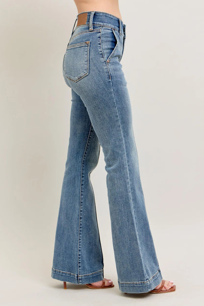 Judy Blue High-Waist Flare Jeans with Front Seam - In Style Chics Boutique Women's Juniors Plus Size Clothes 