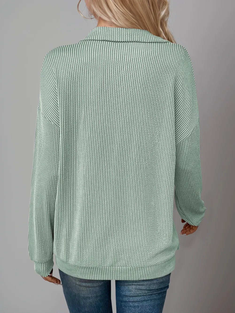 Striped Half Zip Long Sleeve T-Shirt at In Style Chics Boutique 