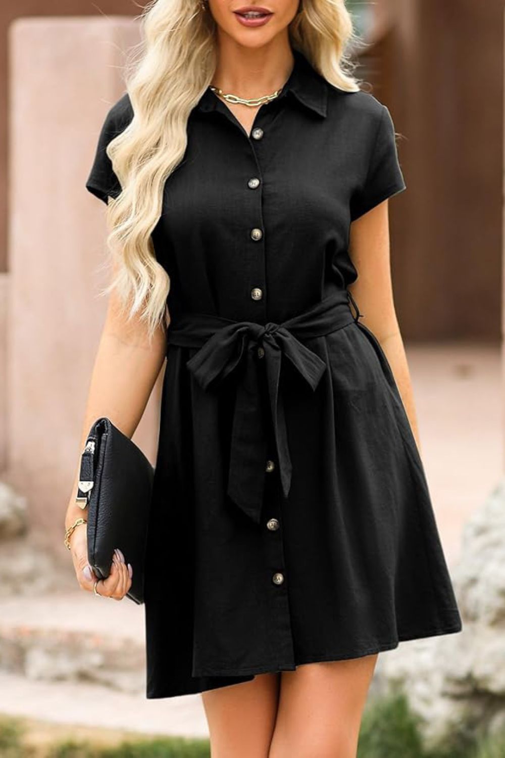 Tied Button Up Short Sleeve Dress - In Style Chics Boutique LLC