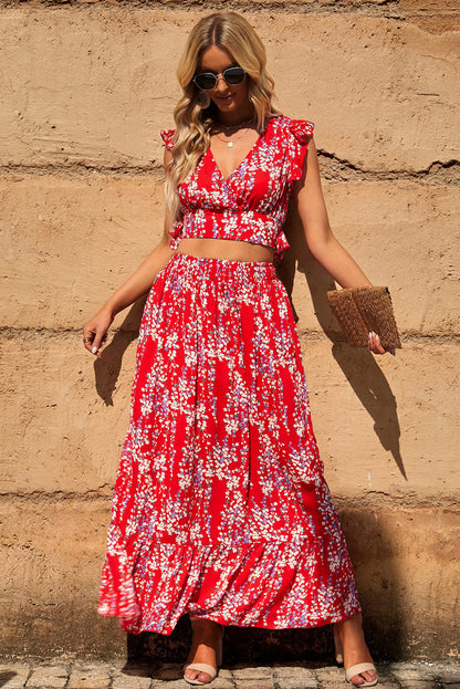 Printed Tie Back Cropped Top and Maxi Skirt Set - More Options! - In Style Chics Boutique LLC