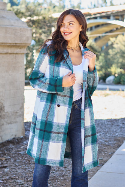 Double Take Full Size Plaid Button Up Lapel Collar Coat - In Style Chics Boutique LLC