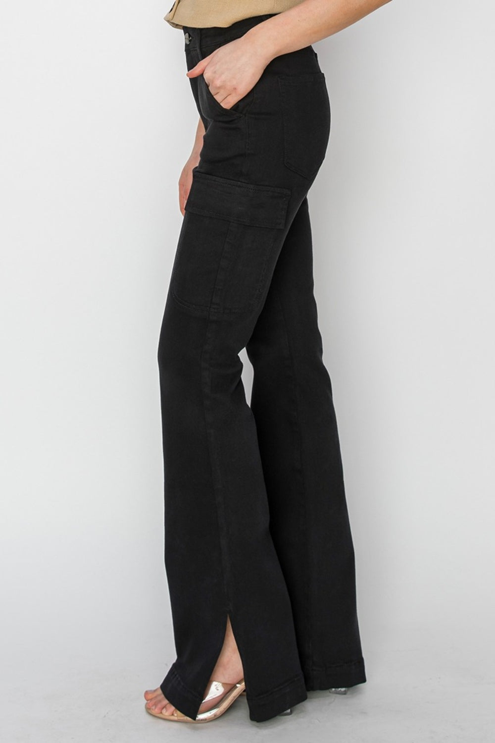 Risen Full Size High Rise Side Slit Cargo Bootcut Jeans - In Style Chics Boutique LLC