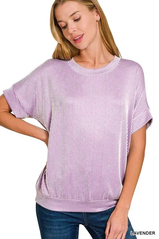 Corded Rib Short Sleeve T-Shirt - In Style Chics Boutique Women's Juniors Apparel Online 
