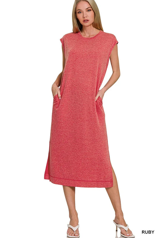 Midi Dress, French Terry Sleeveless Round Neck - In Style Chics Boutique 