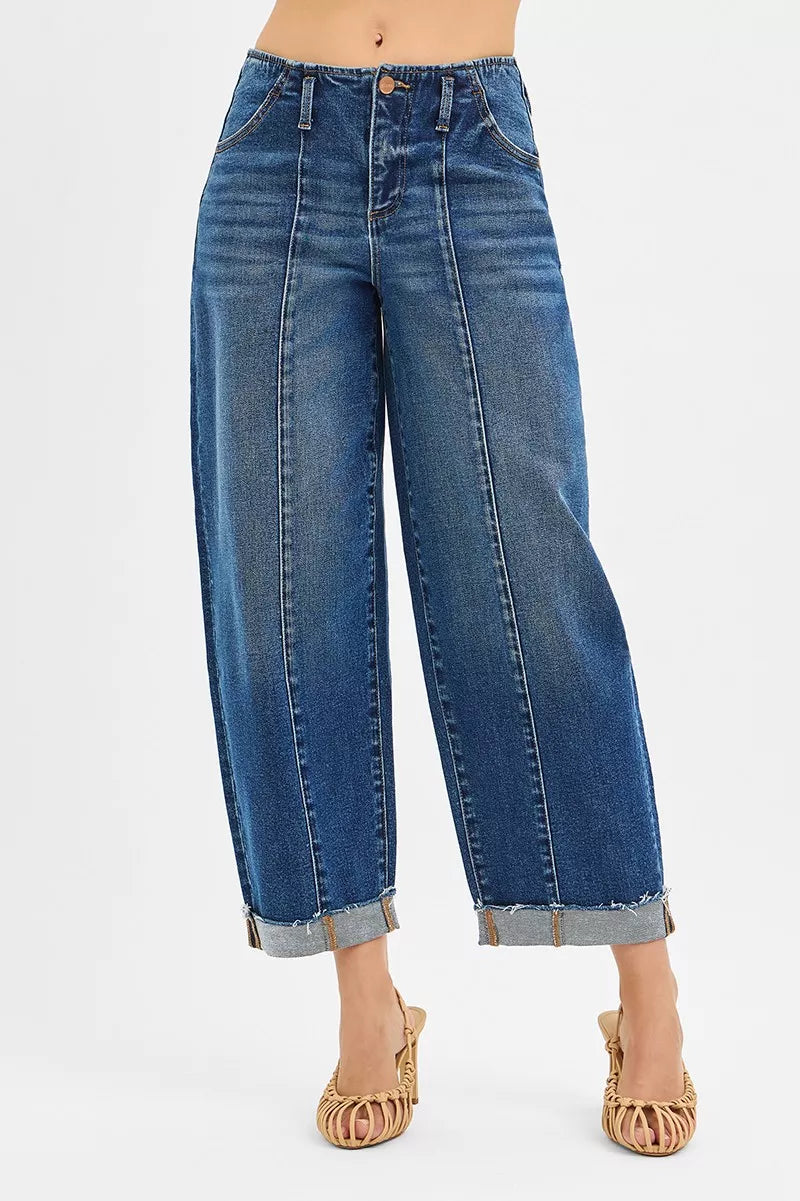 RISEN High Rise Fit Barrel Cuffed Jeans at In Style Chics Boutique 