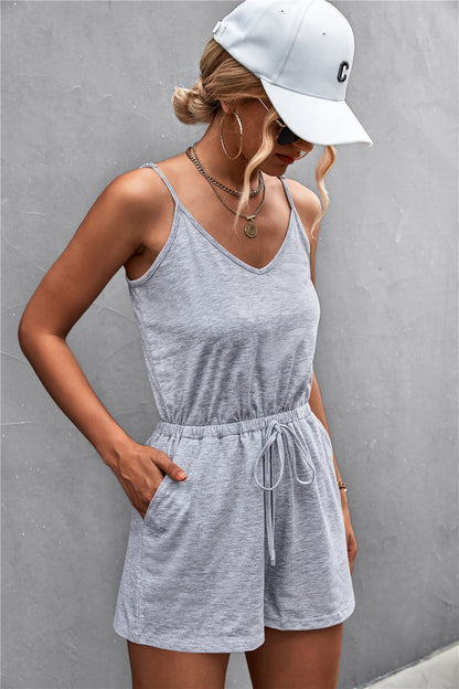 Spaghetti Strap V-Neck Pocket Romper - Black or Gray - In Style Chics Boutique LLC