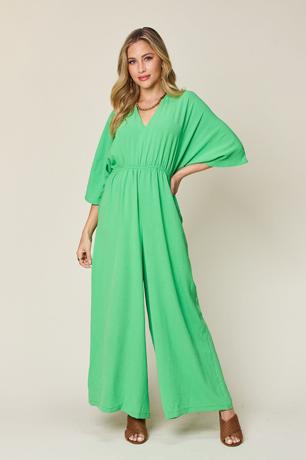 Double Take Full Size Half Sleeve Wide Leg Jumpsuit - In Style Chics Boutique LLC