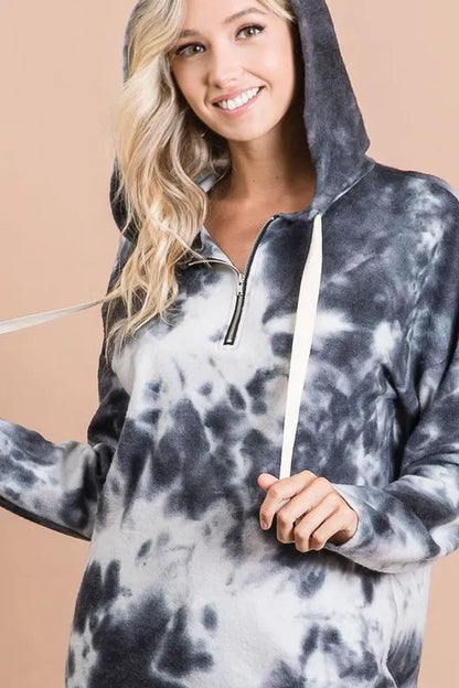 Tie Dye Brushed Terry Hoodie with Zip Up Closure
