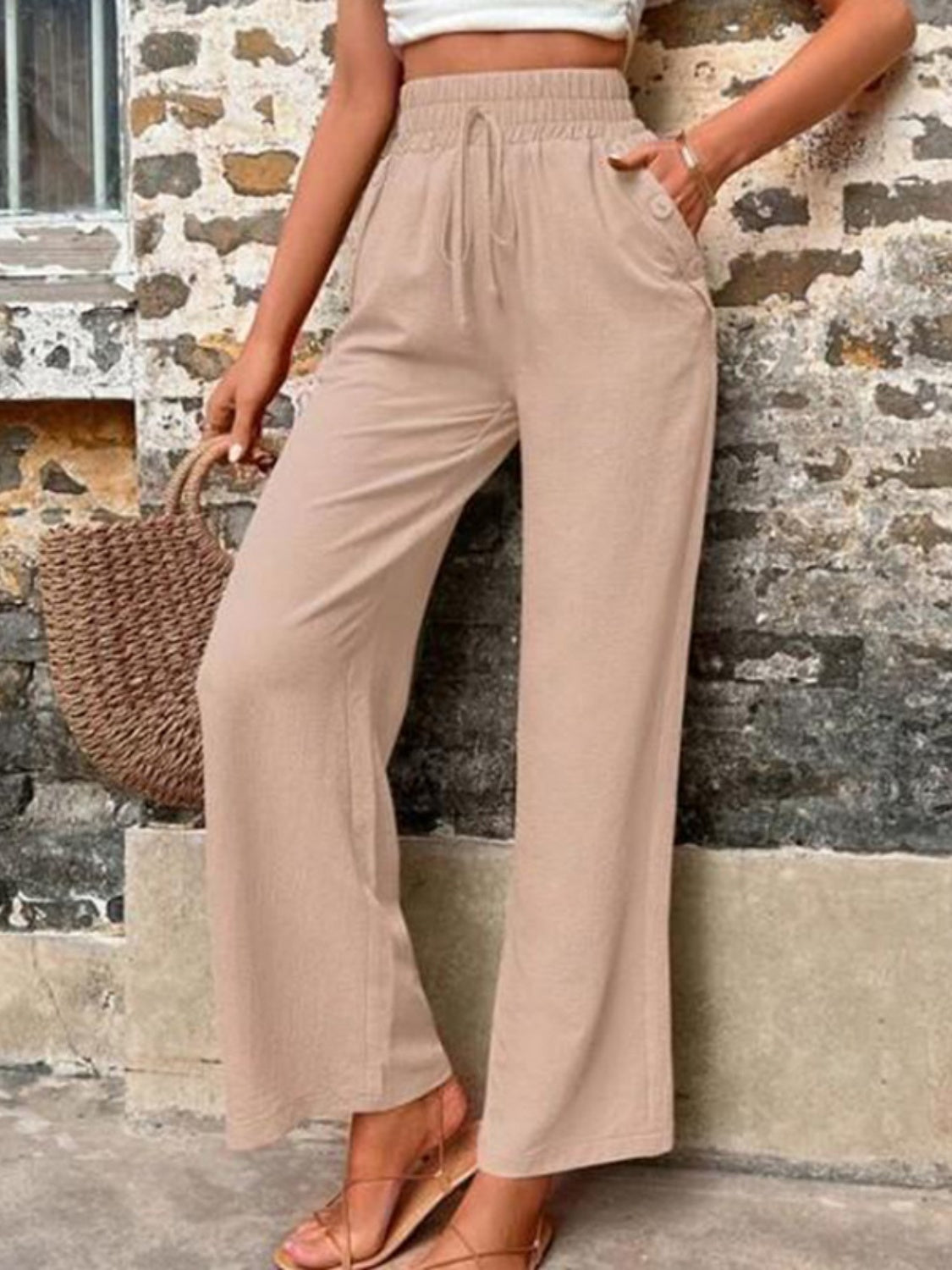 Tied High Waist Wide Leg Pants with Pockets - In Style Chics Boutique LLC