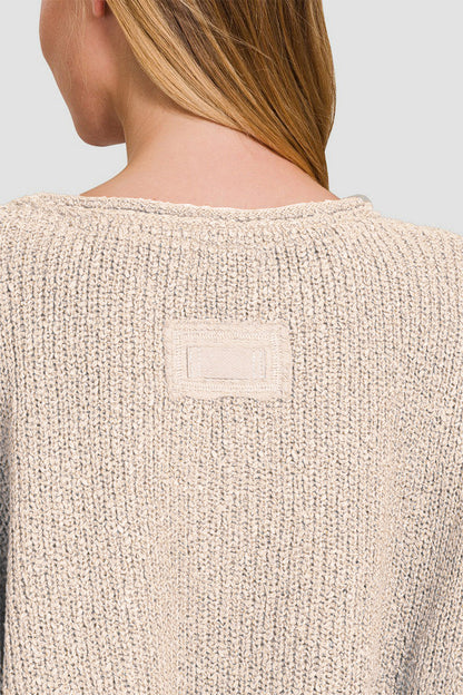 Zenana Notched Side Slit Patch Sweater - In Style Chics Boutique LLC