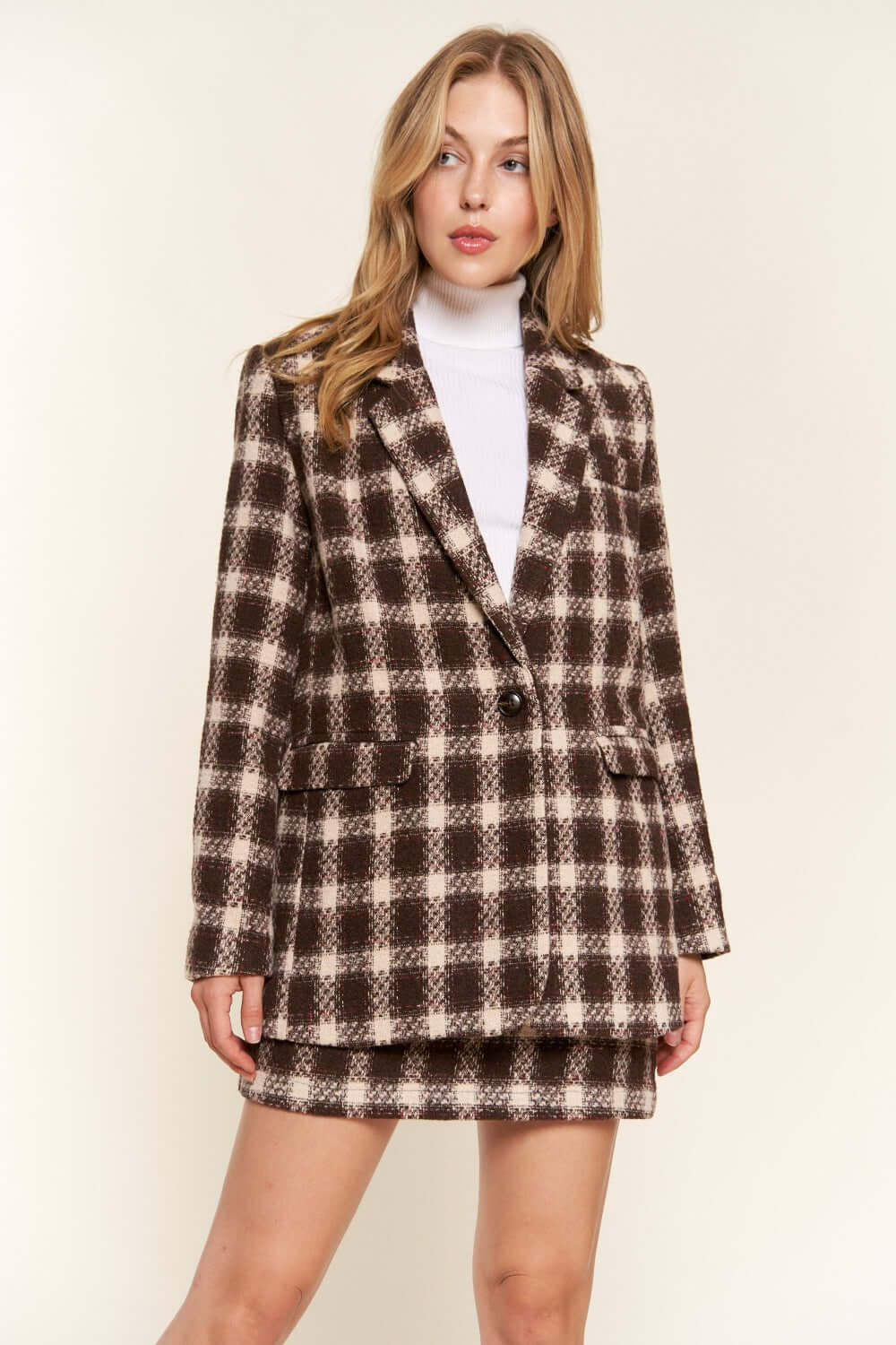 And The Why Full Size Plaid Brushed One Button Blazer - In Style Chics Boutique LLC