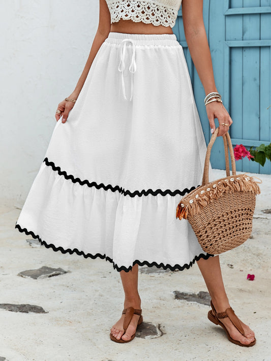 Tied Contrast Trim High Waist Skirt - In Style Chics Boutique LLC