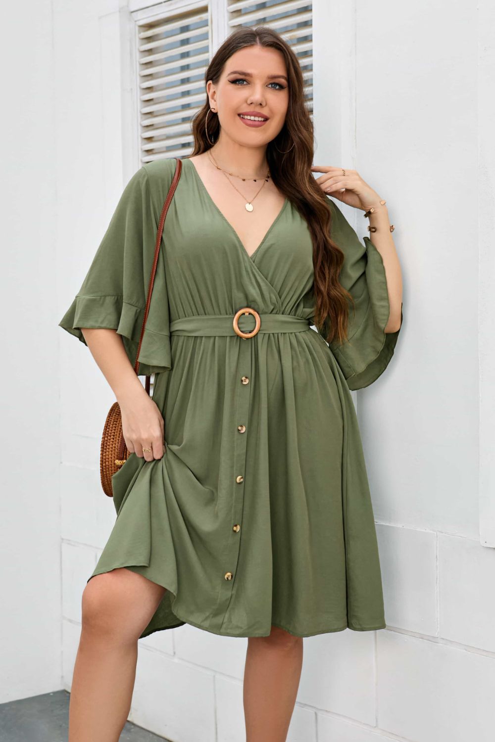 Plus Size Surplice Neck Half Sleeve Dress - In Style Chics Boutique LLC