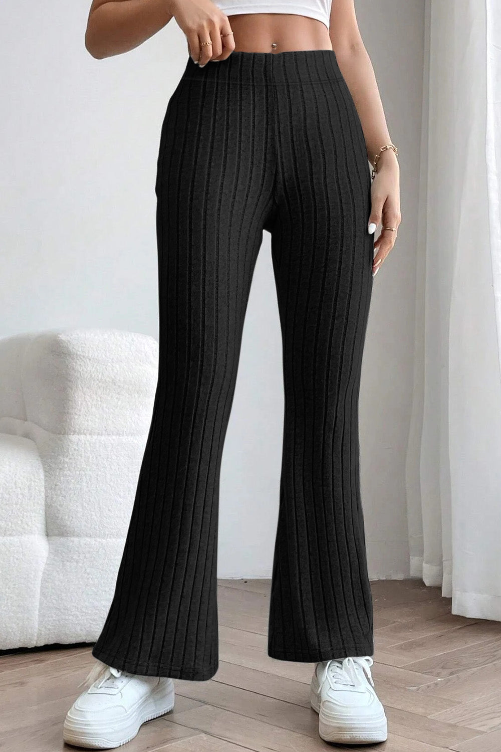 Basic Bae Full Size Ribbed High Waist Flare Pants - In Style Chics Boutique LLC