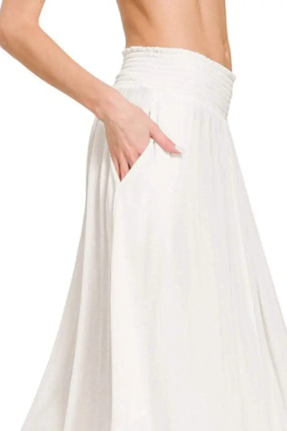 Maxi Skirt W Pockets, Woven Crinkle Smocked Waist - In Style Chics Boutique 