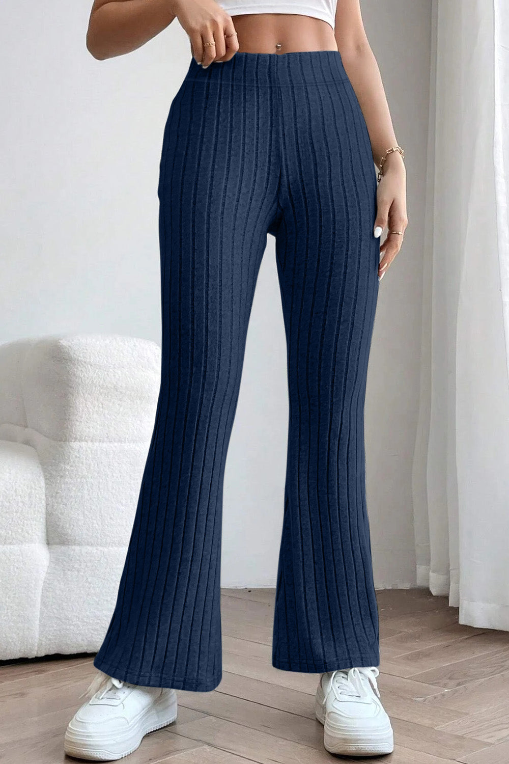 Basic Bae Full Size Ribbed High Waist Flare Pants - In Style Chics Boutique LLC