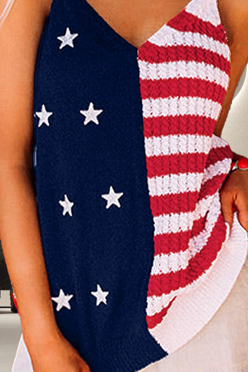 US Flag Theme V-Neck Knit Cami - In Style Chics Boutique LLC