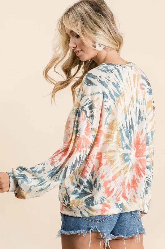 Tie Dye Print Terry Pull Over at In Style Chics Boutique 