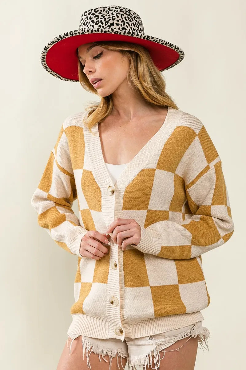 Checked V-neck Cardigan at In Style Chics Boutique 