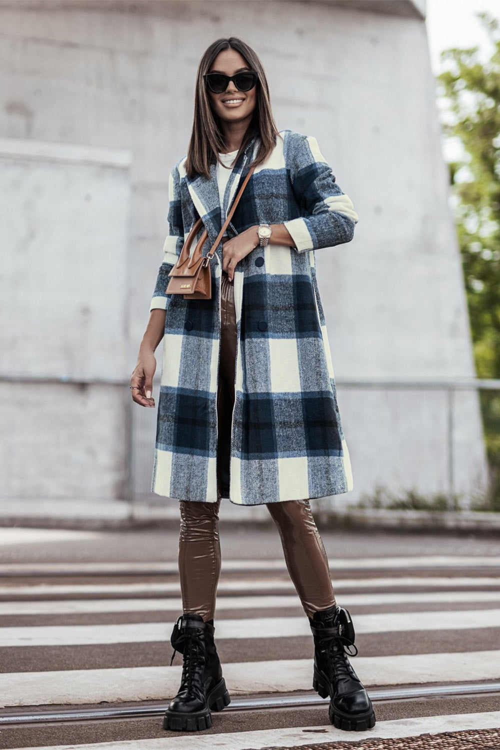 Double Take Full Size Plaid Button Up Lapel Collar Coat - In Style Chics Boutique LLC