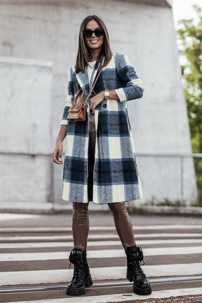 Double Take Full Size Plaid Button Up Lapel Collar Coat - In Style Chics Boutique LLC