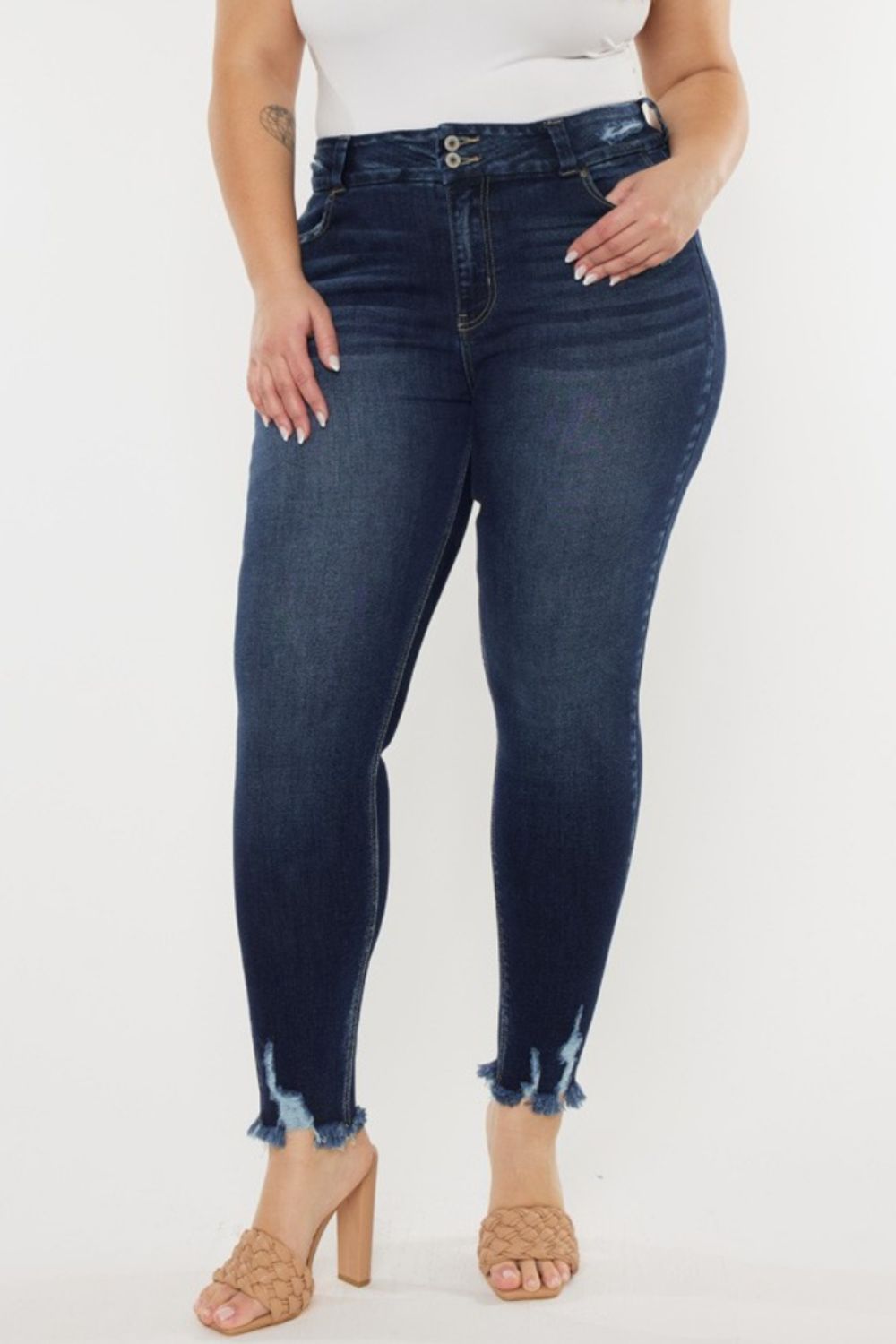 Kancan Full Size Cat's Whiskers Raw Hem High Waist Jeans - In Style Chics Boutique LLC