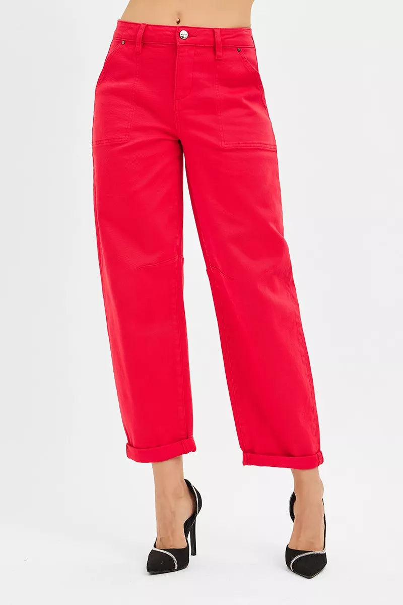 RISEN High Rise Ankle Cuffed Barrel Pants at In Style Chics Boutique 