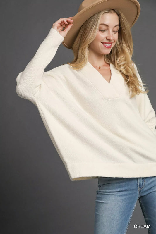 V-Neck Sweater with Wide Trim Detail at In Style Chics Boutique 