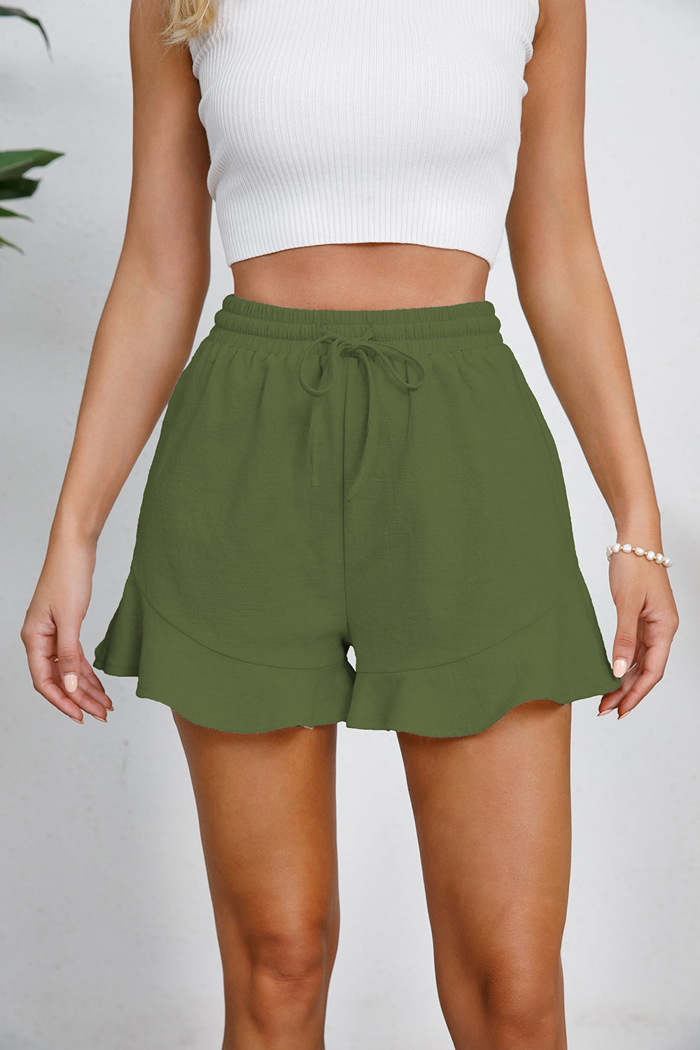 Full Size Drawstring Ruffle Hem Shorts - In Style Chics Boutique LLC