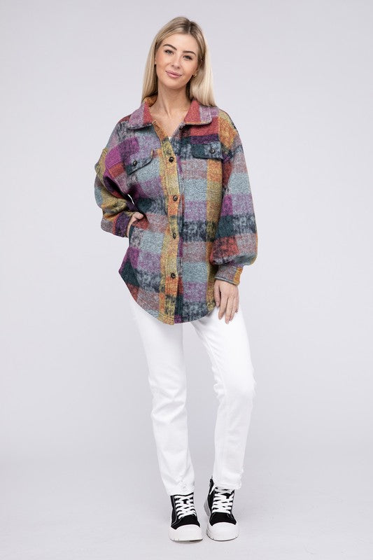 Loose Fit Buttoned Down Check Shirt Jacket - In Style Chics Boutique LLC