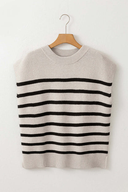 Apricot Stripe Knitted Round Neck Cap Sleeve Top for Women Juniors - In Style Chics Boutique Cute Clothes Online