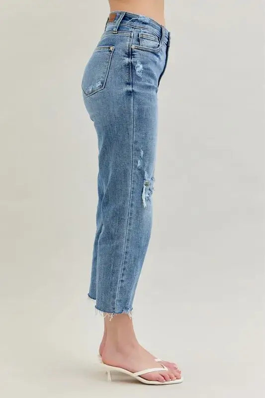 Judy Blue High Waist Destroy Crop Wide Leg Jeans - In Style Chics Boutique Women's Juniors Plus Size Apparel Online