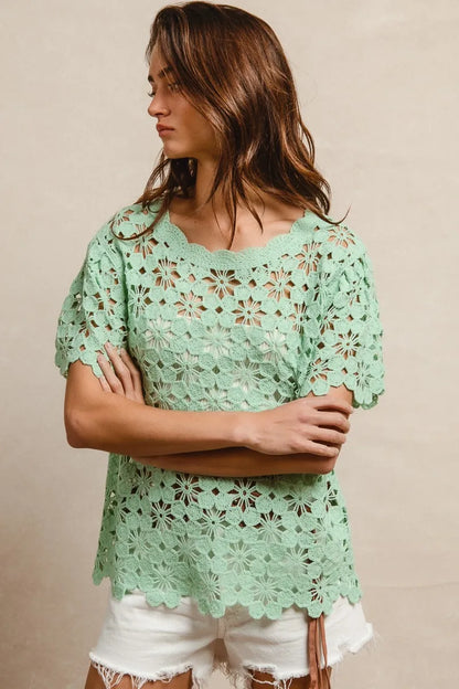 Openwork Crochet Short Sleeve Knit Top at In Style Chics Boutique 