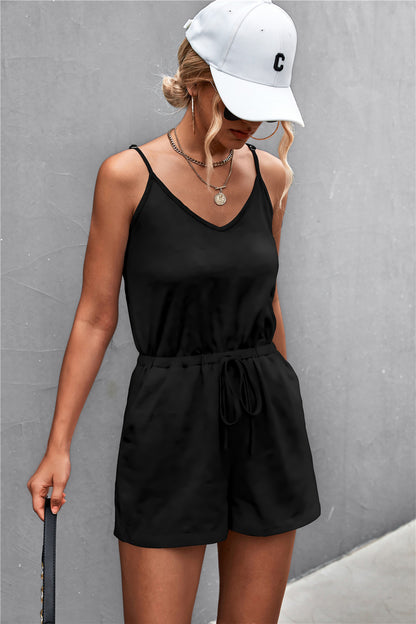 Spaghetti Strap V-Neck Pocket Romper - Black or Gray - In Style Chics Boutique LLC