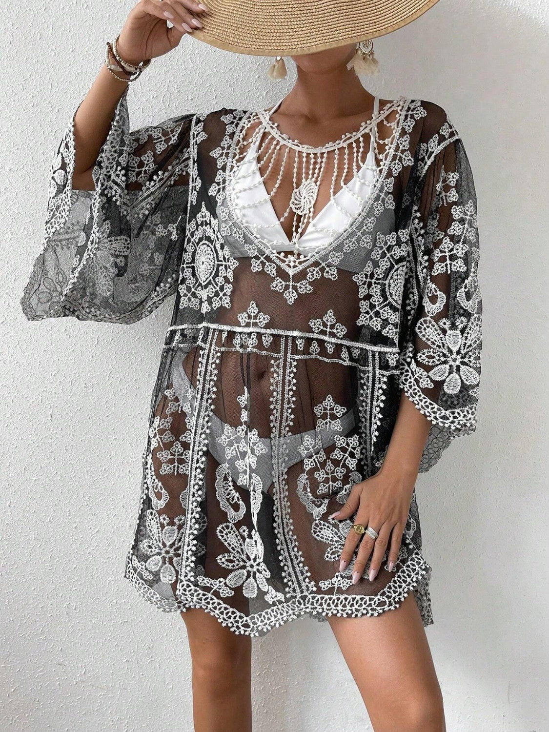 Lace Round Neck Cover-Up - In Style Chics Boutique LLC