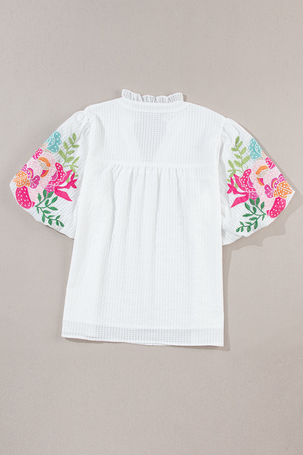 Embroidered Notched Half Sleeve Blouse - In Style Chics Boutique LLC