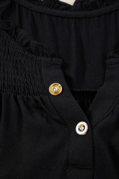 Button Split Neck Frill Trim Sleeveless Shirt - Cute Clothes Online - In Style Chics Boutique Women's Juniors Apparel 