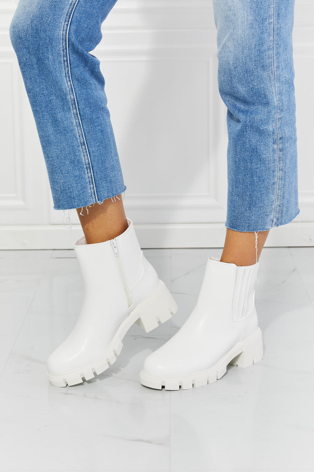 MMShoes What It Takes Lug Sole Chelsea Boots in White - In Style Chics Boutique LLC