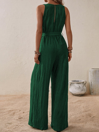 Tied Surplice Sleeveless Wide Leg Jumpsuit - In Style Chics Boutique LLC